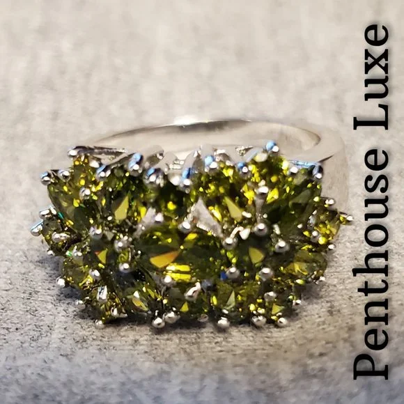 FINAL RESTOCK!! Green Peridot Cluster Cocktail Ring - Picture 3 of 6
